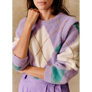 Like New Sezane Edward Alpaca Argyle Sweater Lavender XS
